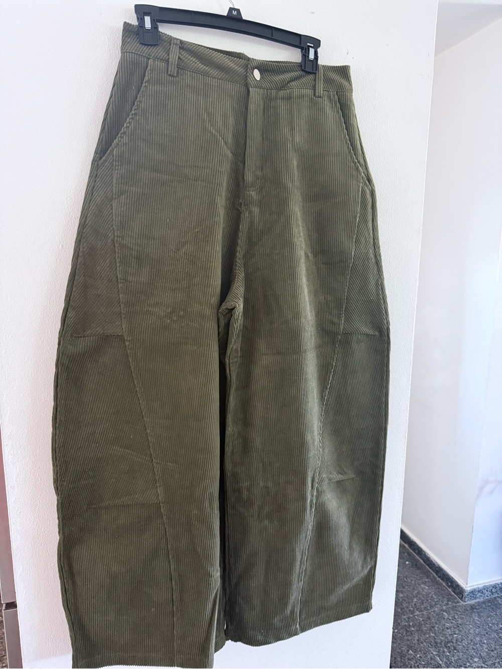 Olive Green Corduroy Barrel Pants